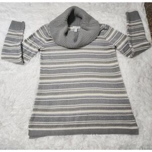 Charter Club Sweater Women's M Gray Turtleneck Funnel Cowl Metallic Long Sleeves